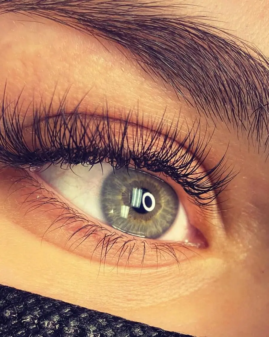 Close-up of an eye with long, defined eyelashes